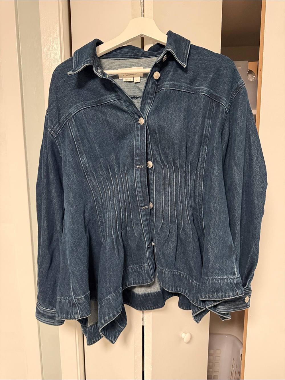 Anthropologie Indigo Denim Button-Down Shirt with Pintuck Waist